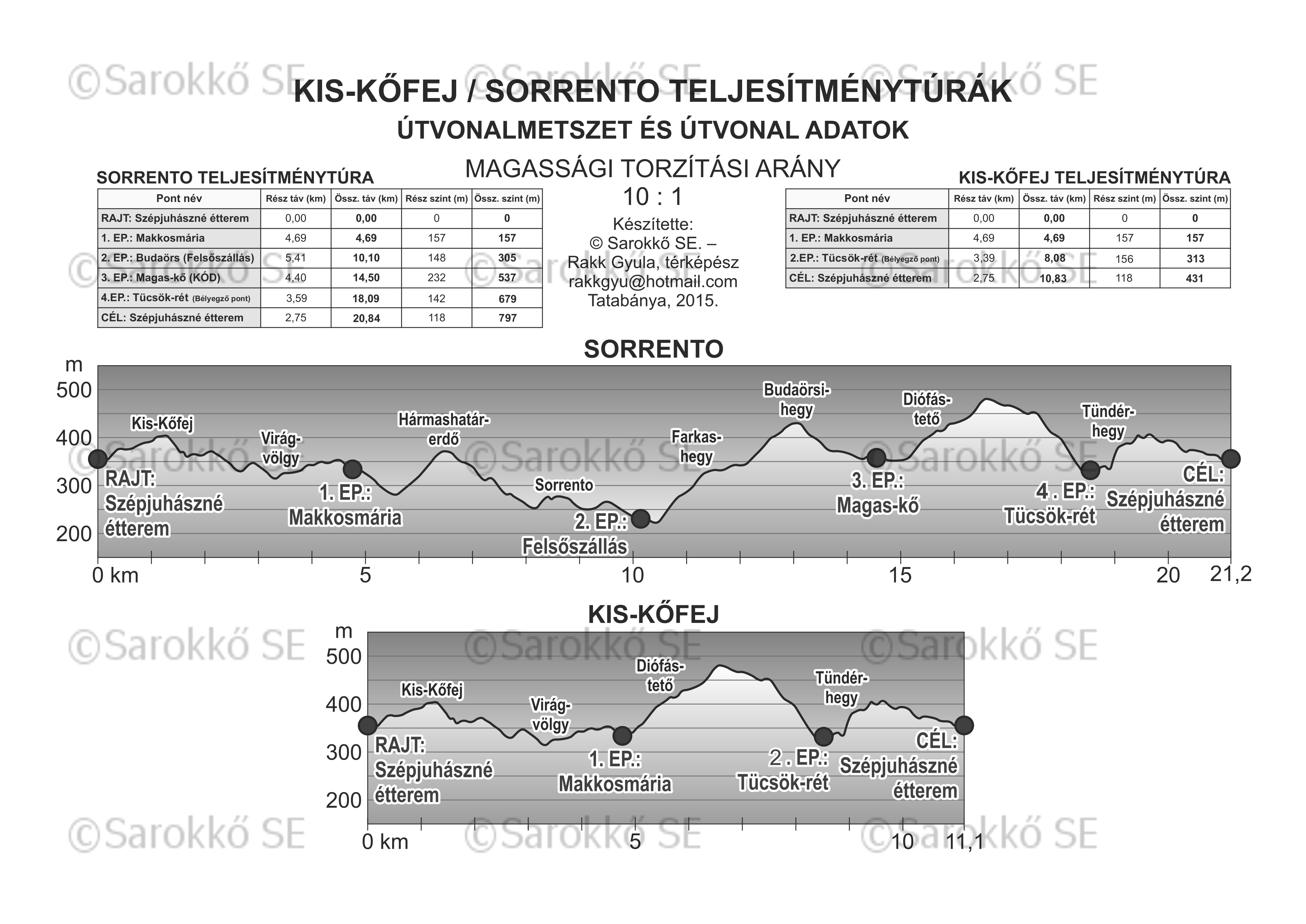 A IV.Sorrento/ Kis-Kőfej teljesítménytúrák szürkeárnyalatos útvonalmetszete